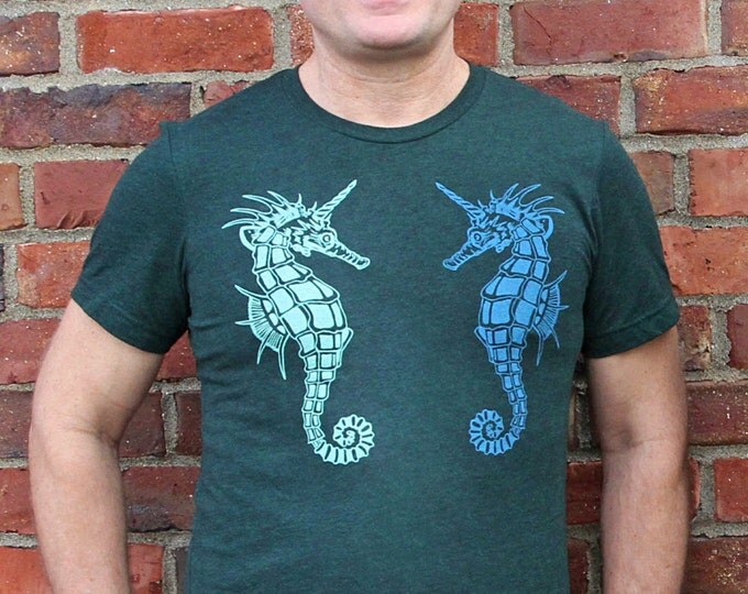 Graphic Mens Tee, Graphic Tee Men, Screen Printed T Shirt, Tri Blend Tshirt Plus Size, Men Plus Size, Unicorn Shirt, Seahorse Shirt
