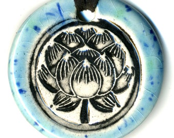 Lotus Flower Ceramic Necklace in Blue