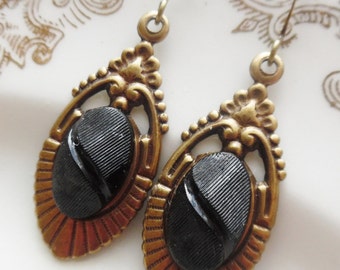Vintage Glass Button Earrings- Adelaide
