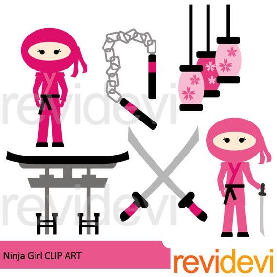 Items similar to Ninja girl clipart - Pink Ninja digital clip art ...