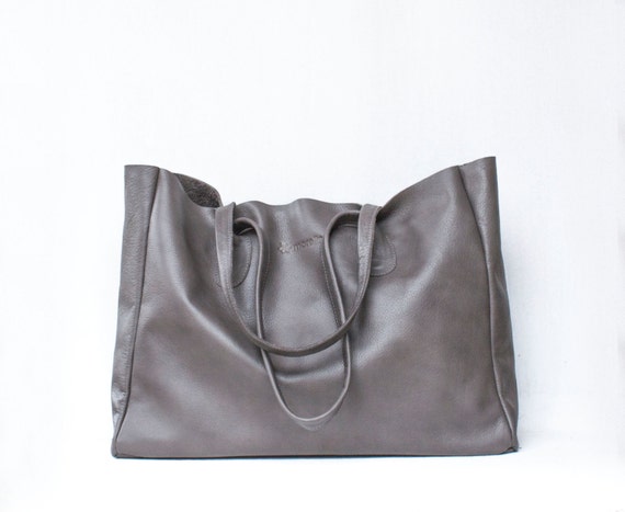 Gray Leather Shopper / Leather Tote / Leather Handbag