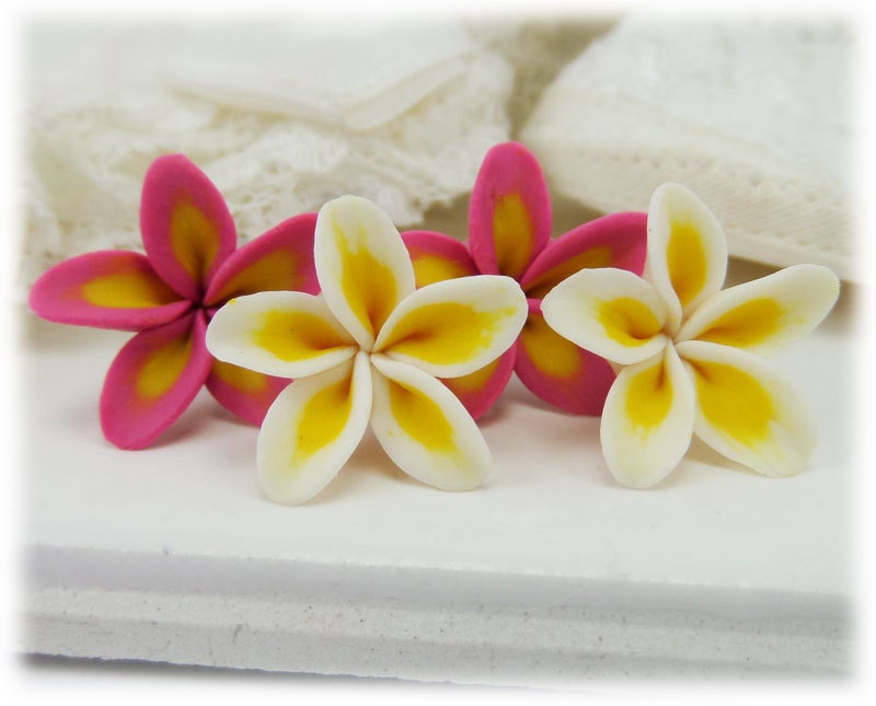 Plumeria Earrings Stud or Clip On Frangipani Stud Earrings