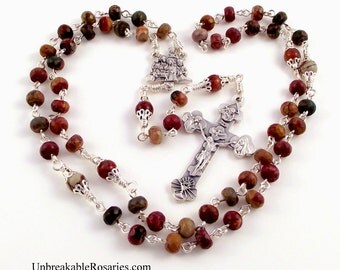 Holy Family With Wise Men Rosary Beads In Red Turquoise with Trinity Jubilee Crucifix by Unbreakable Rosaries