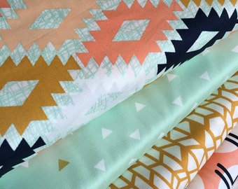 Tribal fabric, Metallic fabric, Quilting fabric, Cotton Fabric by the Yard, Arizona Fabric, Art Gallery- Fabric Bundle of 4