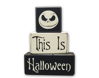 Nightmare Before Christmas Decor Jack Skellington this is halloween disney Halloween home decor wood sign, stacking wood sign blocks pumpkin