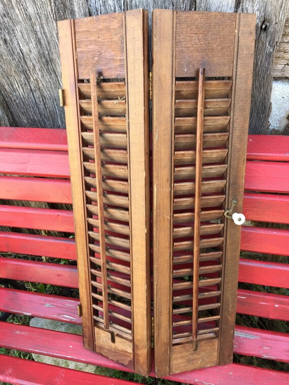 Vintage Pine Wooden Louvered Shutters 24 x 12