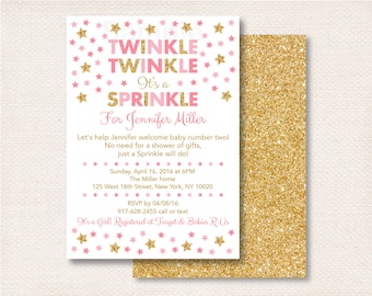 Twinkle Twinkle Baby Sprinkle Invitation / Twinkle Star Baby Sprinkle / Pink & Gold Glitter Star / Baby Girl Sprinkle / PRINTABLE