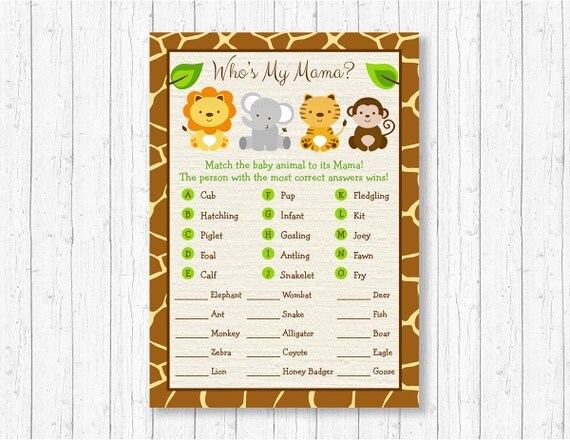 Jungle Animal Baby Shower Animal Match Game / Safari Baby Shower / Baby Animal Match / Who's My Mama / Printable INSTANT DOWNLOAD A100 Il_570xn