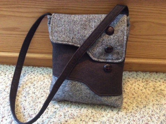Wool and Flannel Crossbody Bag or iPad Case