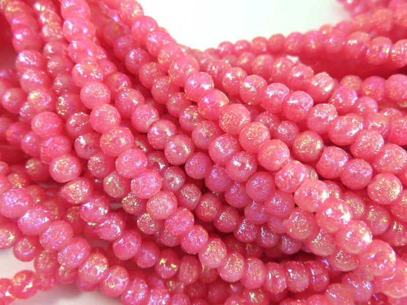 100 Glass Beads 4mm Shimmery Pearlized Hot Pink Matte AB Small