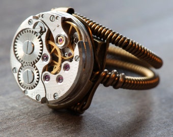 Steampunk Ring , Antique Vintage Watch Movement (Custom size available - see description)