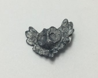 Winged Owl - Metallic Silver - Hand Made Clay Button