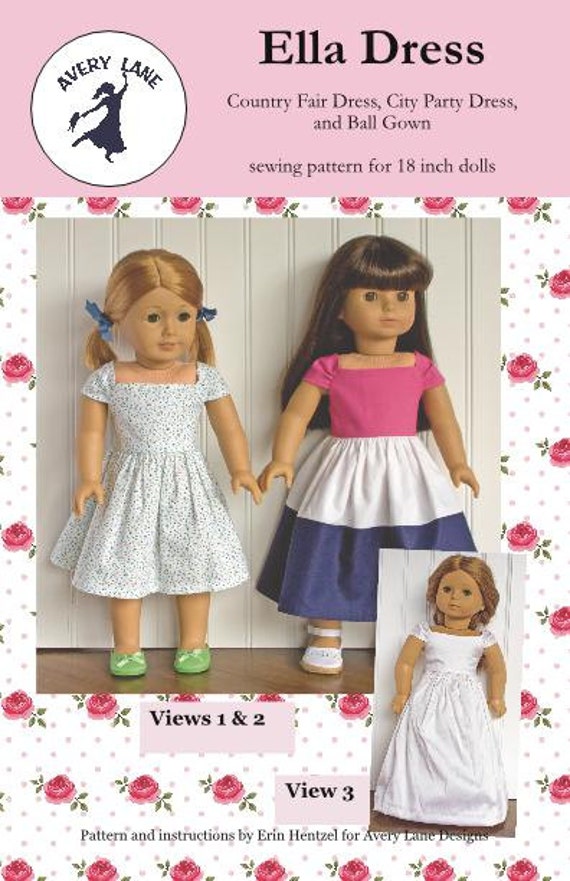 18 inch doll Clothes Sewing Pattern NEW Ella Dress 18