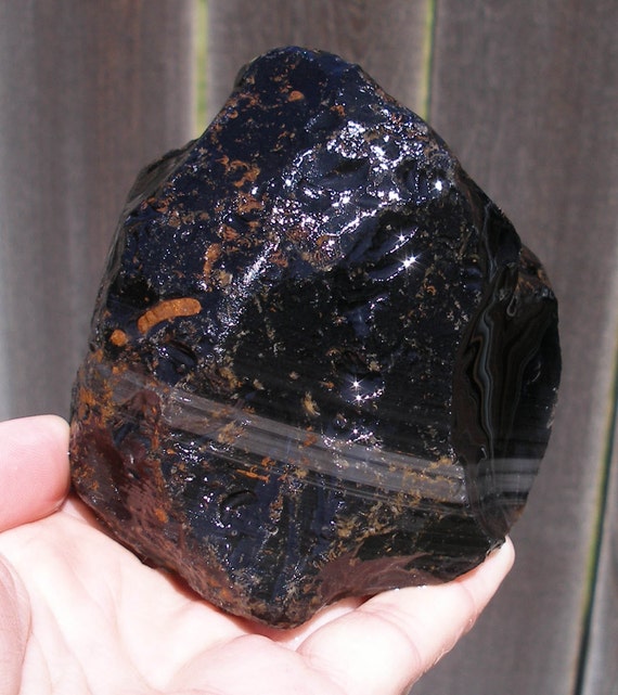 O260 Banded Silver Sheen Obsidian Flint by rocksinmypockets