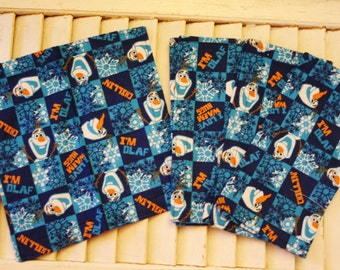 Set of 4 8" Flannel Cloth Napkins, Wipes, Un Paper Napkins Disney Olaf Print