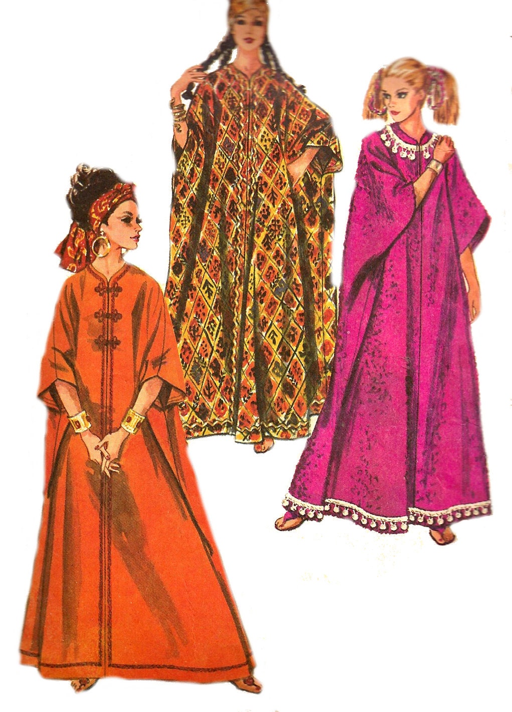  1960s Caftan Pattern Simplicity Vintage Collarless Front Zip