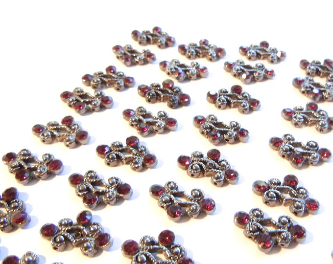 37 Small Hematite and Red Rhinestone Slide Charms