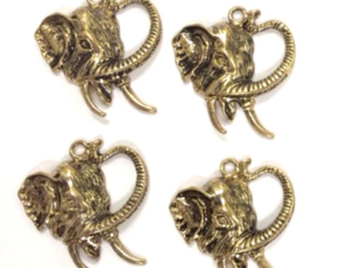 Set of 4 Elephant Head Charms Antique Gold-tone