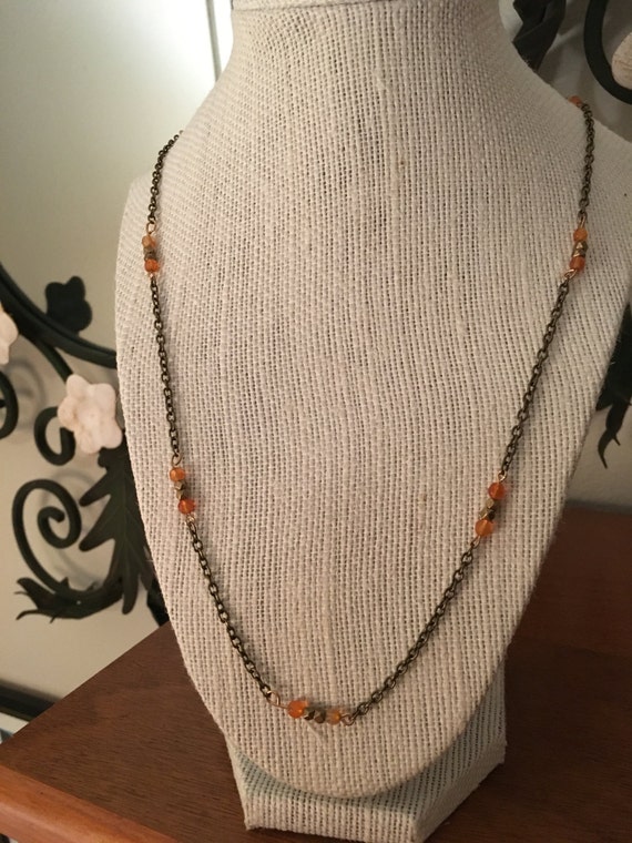 Bead Necklace with Carnelian and Brass