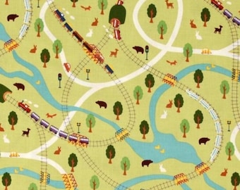 Michael Miller Going Places Lime Fabric - Yardage Available