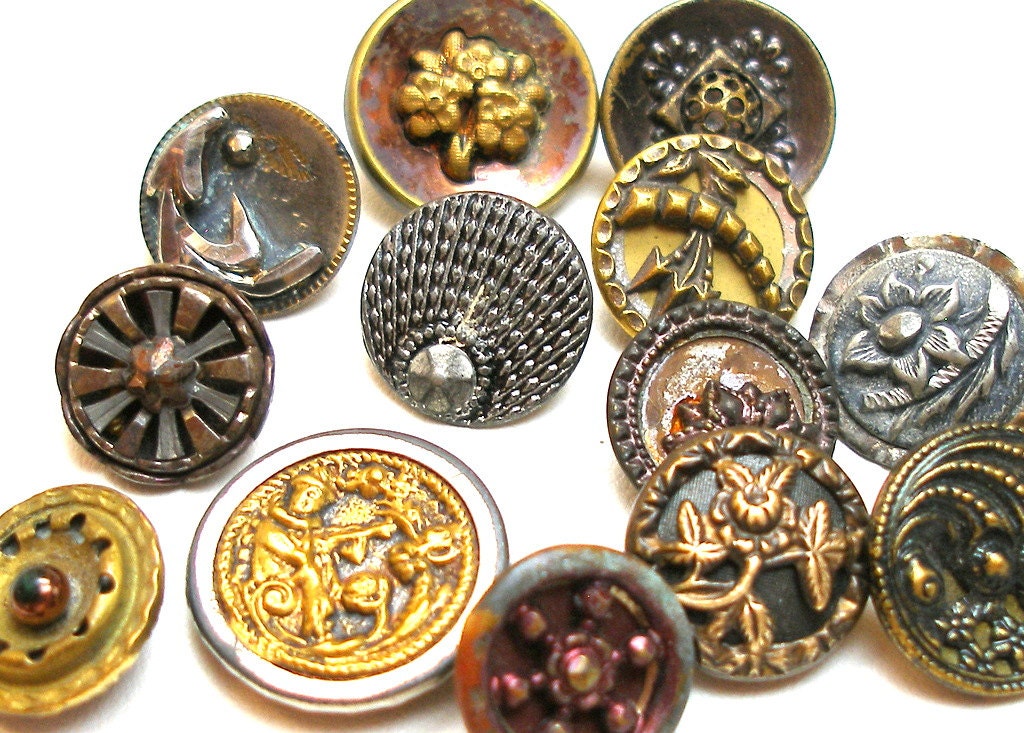 Antique BUTTONS 13 Victorian Mixed Lot Of Metal By OldeTymeNotions