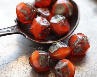 KOI NUGGETS .. 10 Picasso Czech Glass Baroque Beads 9mm (5310-10)