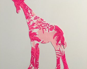New Made To Order Giraffe Pillow made with Lilly Pulitzer Rule Breakers fabric