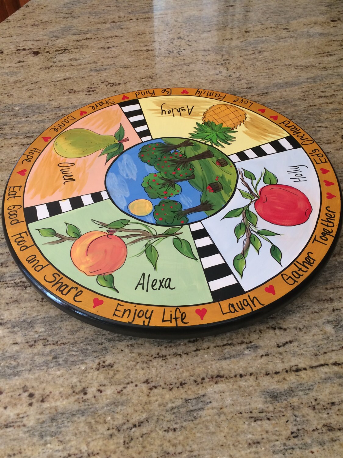 Whimsical painted lazy Susan // Custom painted lazy Susan
