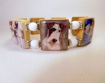 FOX TERRIER Scrabble Bracelet / Upcycled Handmade Jewelry / Dog Lover Gift / Wire Fox - 1
