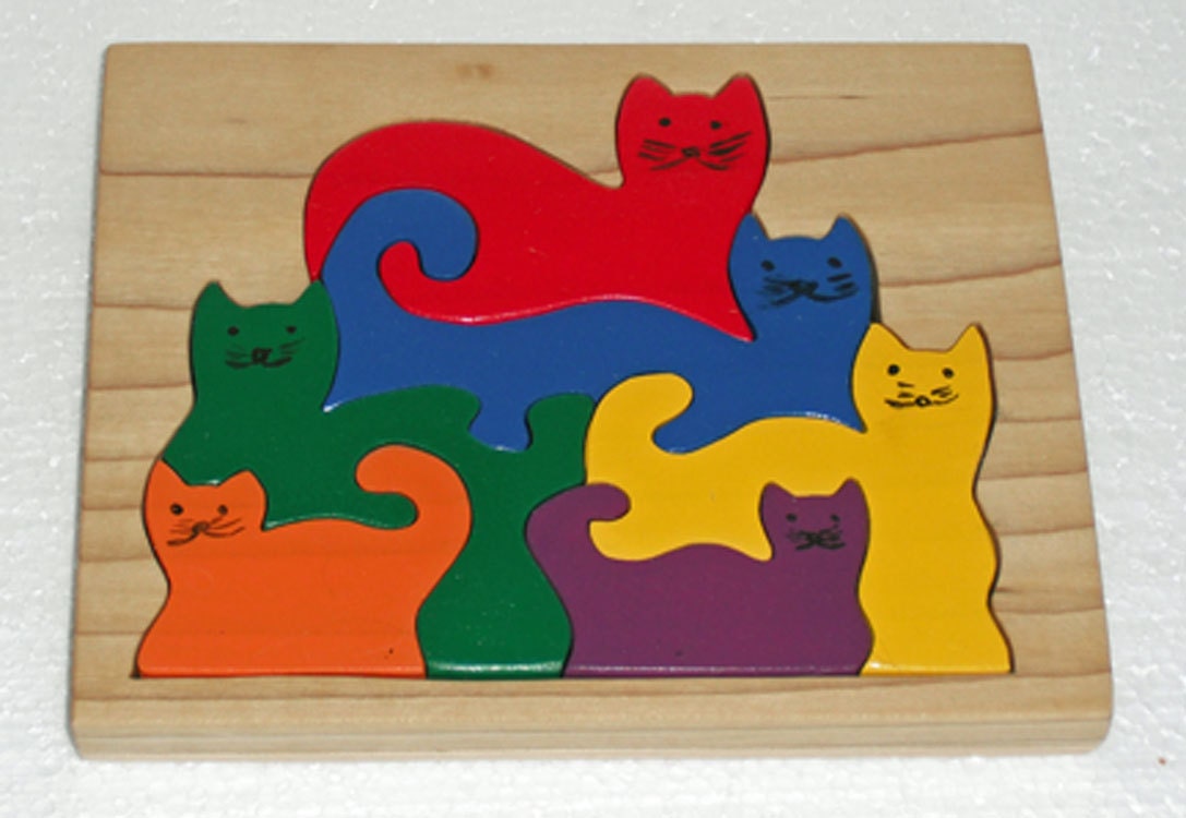 Montessori Rainbow Cats Wooden Puzzle Kids Wooden Puzzle.