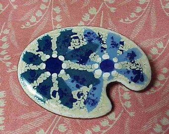 Vintage Blue and White Enamel Flowers on copper Brooch pin