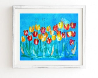 Tulips in Blue - Weathered Framed Wall Art