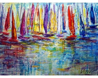 Original Painting Sailing Competition Large Canvas Acrylic Artwork by Luiza Vizoli 40x30 Ready to Ship