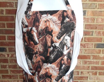 Plus Size Apron, Horses Apron, Pocket Apron, Kitchen Apron, Bib Apron, Hostess Apron, Shower Gift, Women's Full Apron, 2 Pocket Apron