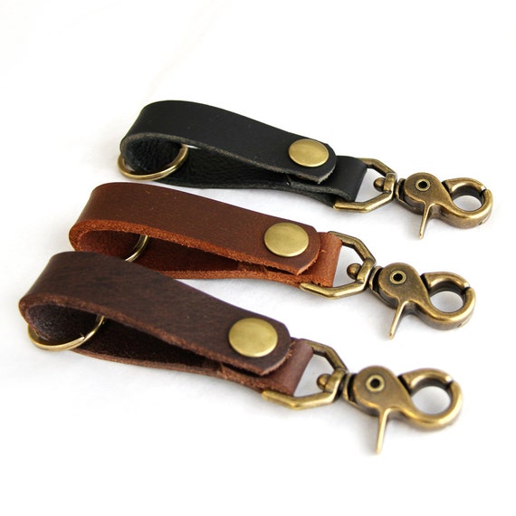 Leather Key Chain with Antique Brass Swivel Hook and Snap