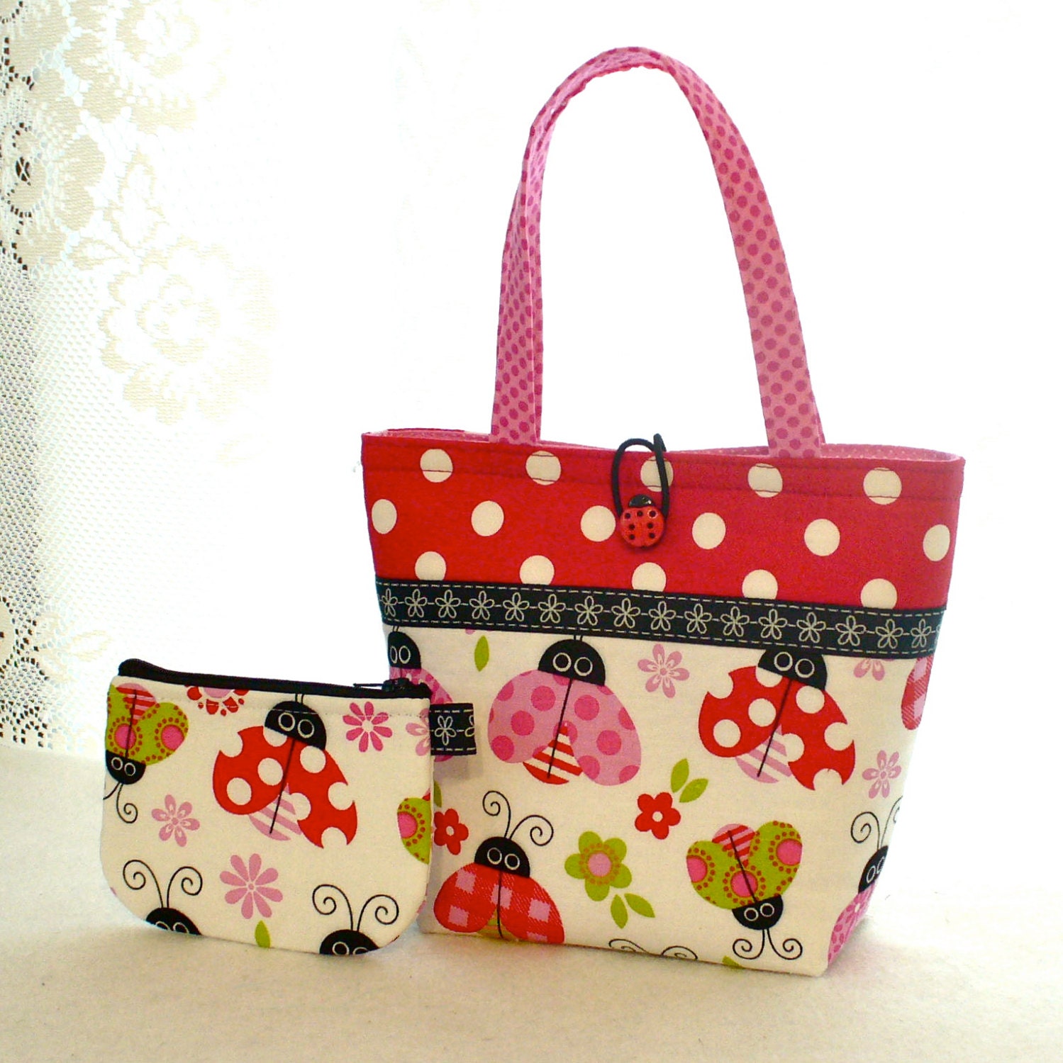 Little Girls Purse Coin Purse Set Ladybug Fabric by Heart2Handbags