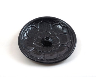 Lotus Incense Burner Handmade Ceramic Pottery BLACK SPARKLE