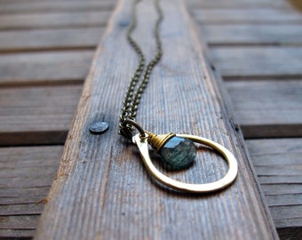Sundrop - Moss Agate Necklace - Semi Precious Stone and Brass Teardrop Necklace - Artisan Tangleweeds Jewelry