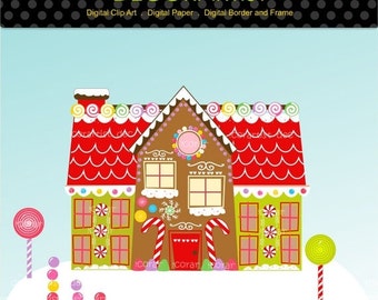 ON SALE Christmas clipart, chirstmas gingerbread clipart, gingerbread house clipart, digital clipart, instant download