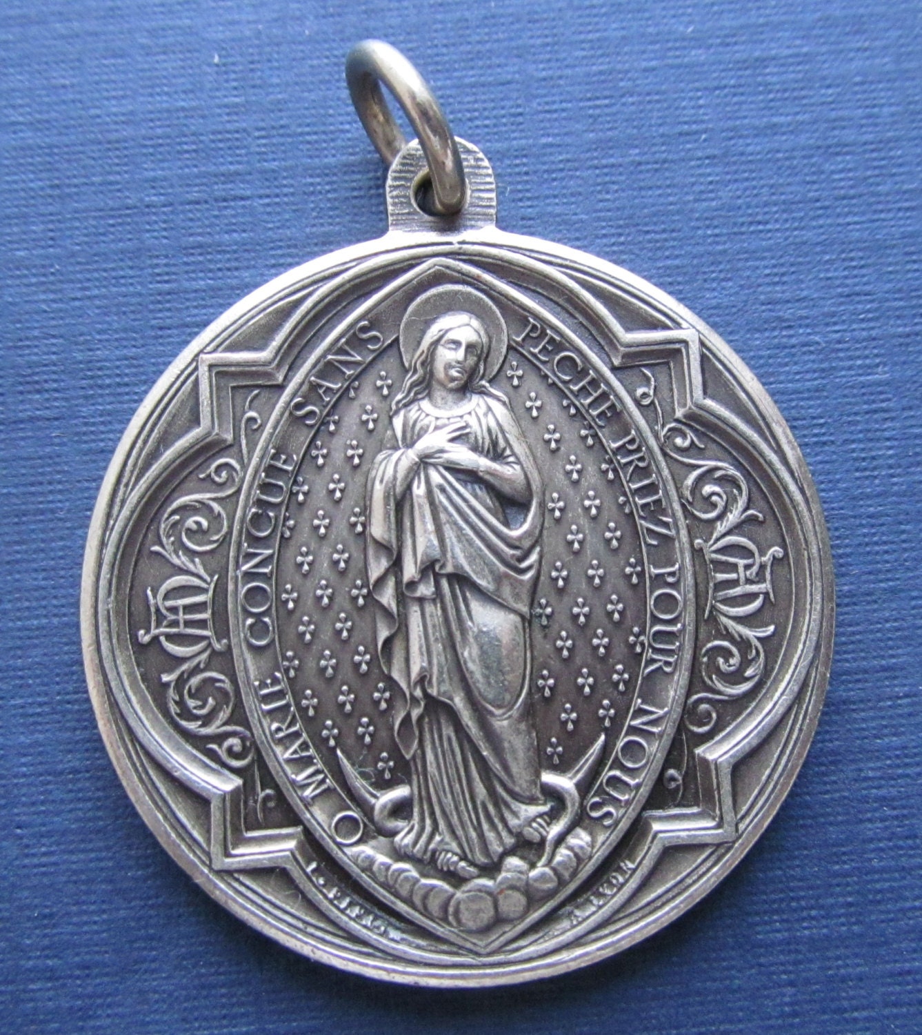Virgin Mary Antique Religious Medal Vintage Immaculate Heart