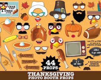 Thanksgiving Photo Booth Props - Thanksgiving Party,Turkey Props,Pilgrim Props,Fall Photo Booth- Instant Download PDF-43 DIY Printable Props