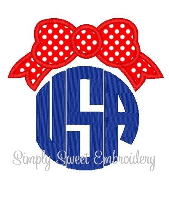 4th of July USA Bow Machine Embroidery Applique Design