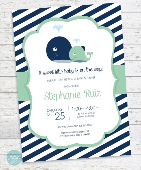 Baby Shower Invitation Nautical Baby Shower Whale by FlairandPaper