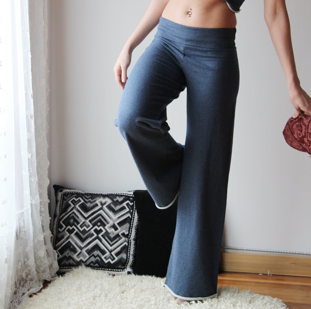 fold over lounge pant with wide leg in cotton french terry
