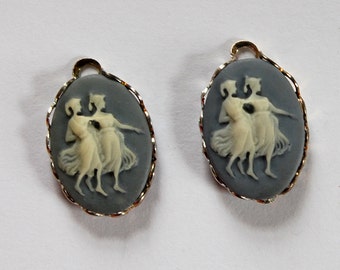 Vintage Pendants 2 Resin Plastic Oval Beads • 18x13mm • Dancing Ladies Greek Muses