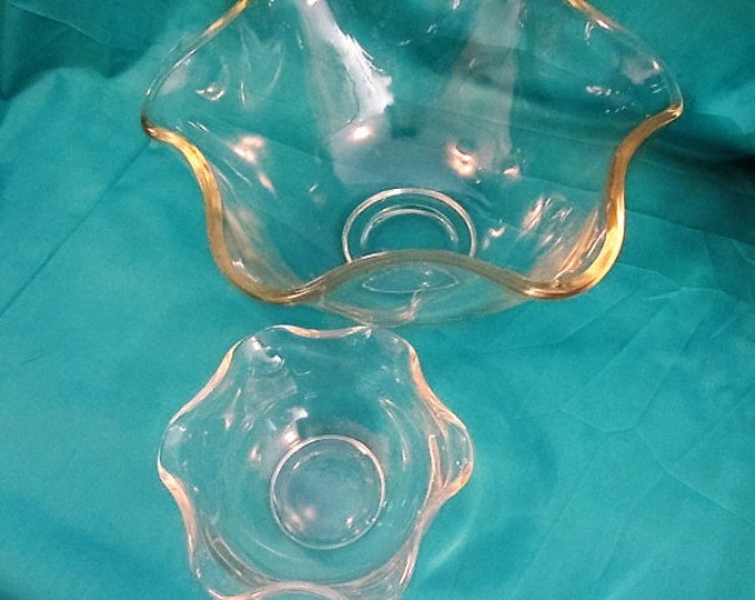 Wavy Chip and Dip Bowls Clear Glass, Vintage Chip Dip Bowls, Glass Wavy Bowl Set, Kitchen Storage Bowl Set, Decorative Wavy Glass Bowls
