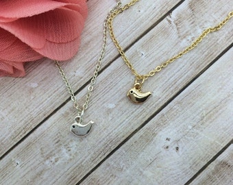 Tiny Bird Necklace - small Gold Bird or Silver bird petite charm necklace - choose carded Always believe in yourself or in a silver gift box