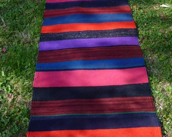 SALE: Richly Coloured Striped Flatweave Carpet Kilim Runner Hand woven tough wool. 6 ft 3 x 2 ft 2 190 x 66 cm Tapis