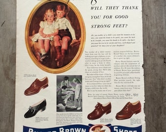 1941. Vintage Buster Brown Shoes Ad. 20 Years From Now Will They Thank You for Good Strong Feet. Authentic Advertisement. 1940s