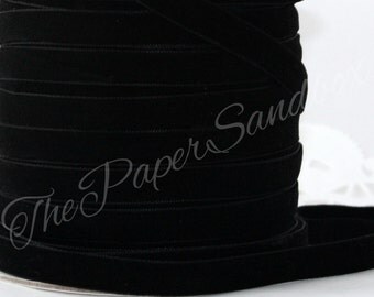 Black Velvet Ribbon, 3/8" wide Ribbon by the yard, Black Velvet Trim, Choker Ribbon, Christmas Ribbon, Gift Ribbon, Weddings, Party Supplies